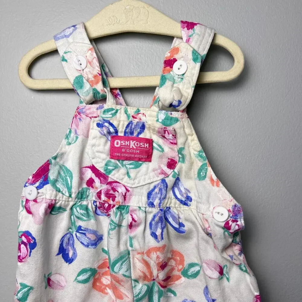 Vintage OshKosh B'Gosh Floral Overalls Made in USA size 6-9 Months Baby Girl